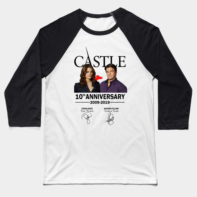 Castle, 10th, Anniversary, 2009, 2019, Stana, Katic, Kate, Beckett, Nathan, Fillion, Richard, White Baseball T-Shirt by VEQXAX
